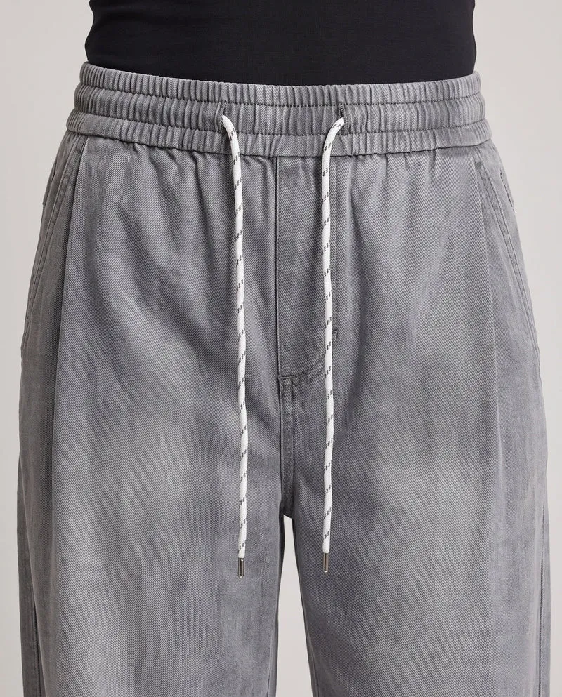 Damen Weite Denim Harem-Hosen mit Elastischem Kordelzugbund & Ballonförmigem Saum Nord Taschen