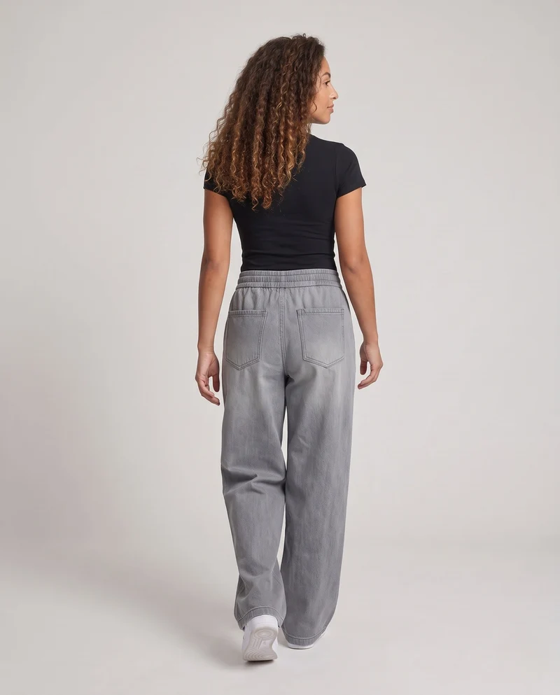 Damen Weite Denim Harem-Hosen mit Elastischem Kordelzugbund & Ballonförmigem Saum Nord Taschen