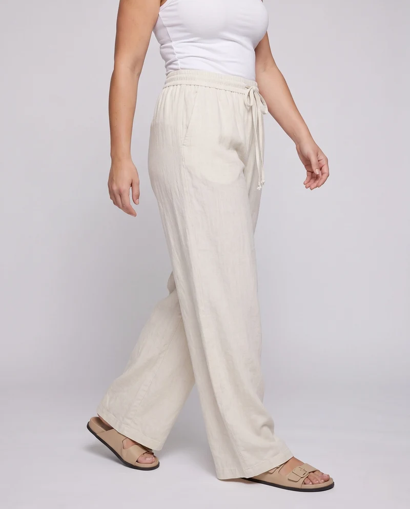 Damenweite Palazzo-Hose im Leinenlook mit Kordelzug und elastischem Bund Nord Taschen