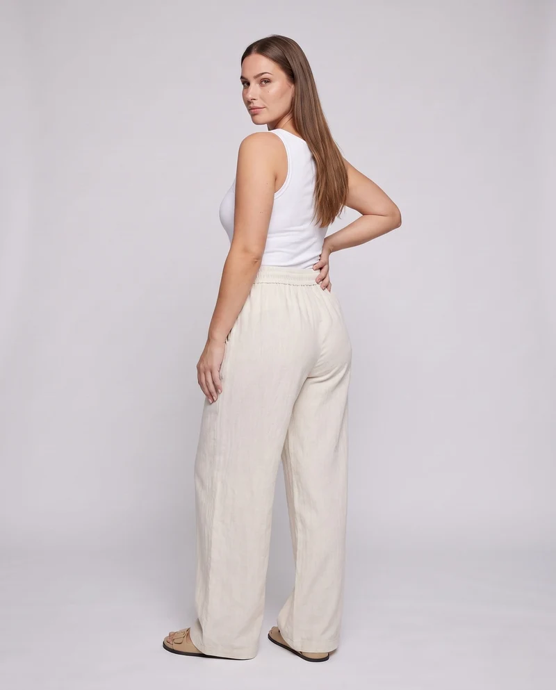 Damenweite Palazzo-Hose im Leinenlook mit Kordelzug und elastischem Bund Nord Taschen