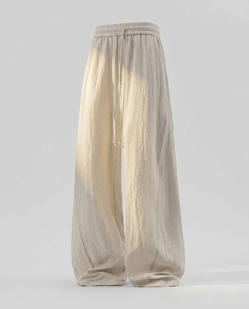 Damenweite Palazzo-Hose im Leinenlook mit Kordelzug und elastischem Bund Nord Taschen