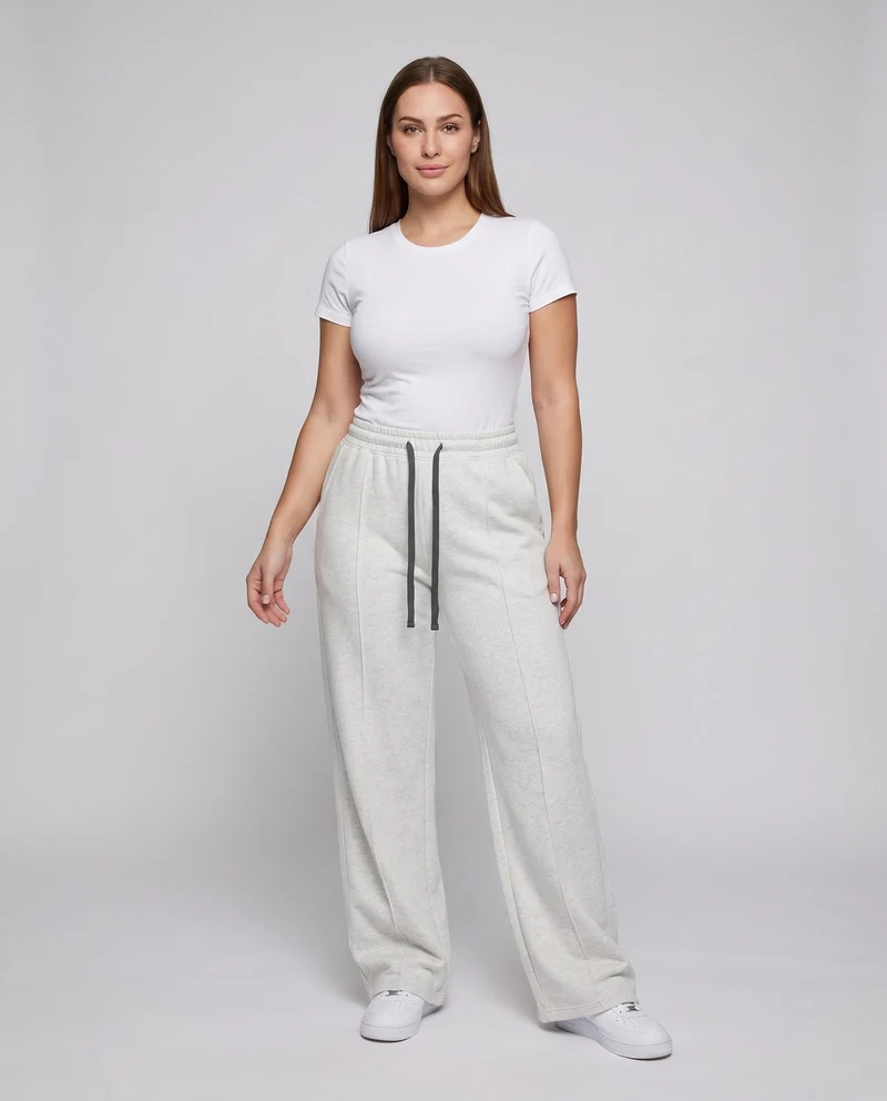 Frauenweite Lounge-Hosen mit hoher Taille, elastischem Bund und Kordelzug Nord Taschen
