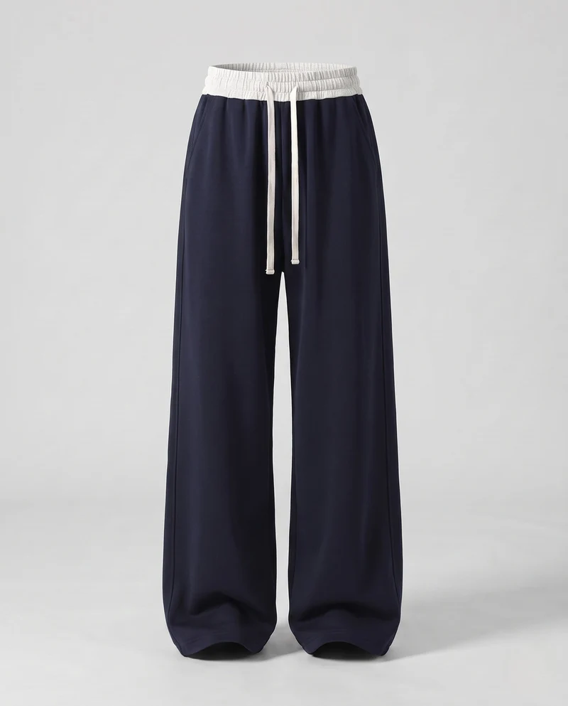 Frauenweite Lounge-Hosen mit hoher Taille, elastischem Bund und Kordelzug Nord Taschen