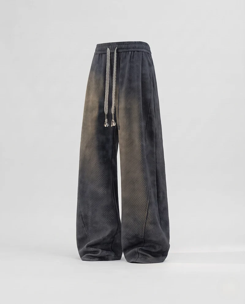 Damen breite Waffelstrick-Loungehosen mit hohem elastischem Bund & aufgesetzter Gesäßtasche Nord Taschen