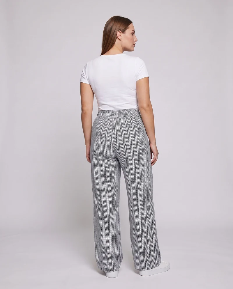 Damen Weite Velour Loungehose mit Fischgrätmuster, Kordelzug & elastischem Bund Nord Taschen