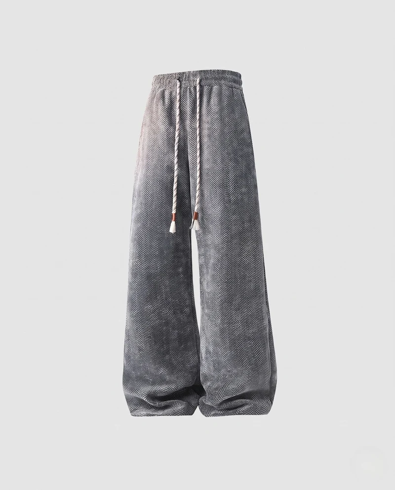 Damen Weite Velour Loungehose mit Fischgrätmuster, Kordelzug & elastischem Bund Nord Taschen