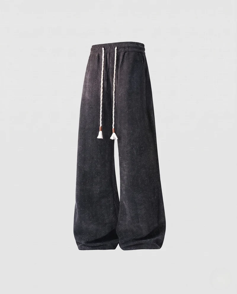 Damen Weite Velour Loungehose mit Fischgrätmuster, Kordelzug & elastischem Bund Nord Taschen