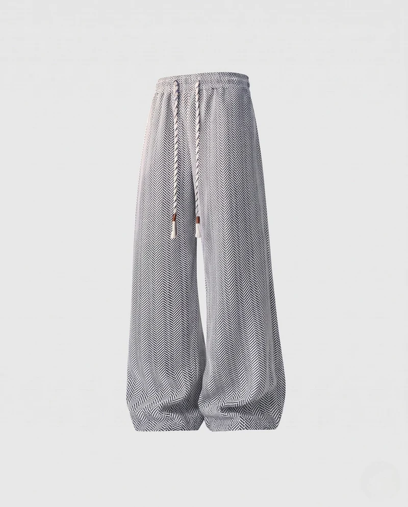 Damen Weite Velour Loungehose mit Fischgrätmuster, Kordelzug & elastischem Bund Nord Taschen