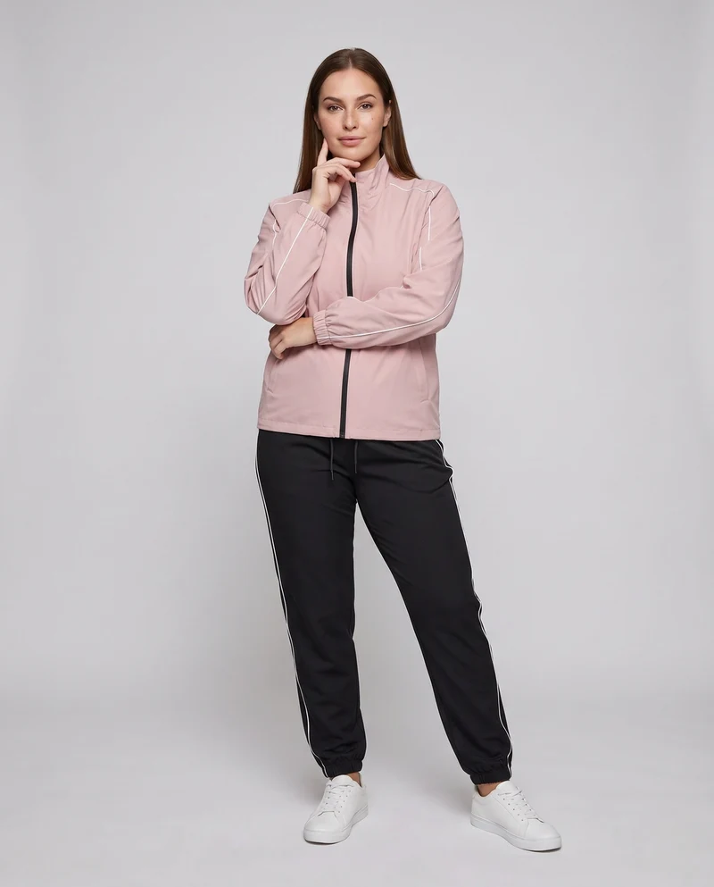 Frauen Zwei-Teilig Leichtgewicht Trainingsset mit Windjacke, Reflektierenden Paspeln & Schmal zulaufenden Jogginghosen Nord Taschen