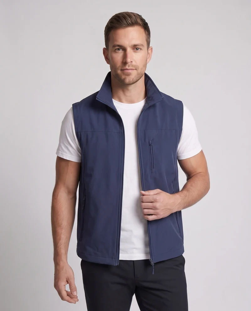 Herren ärmellose Utility-Weste mit Stehkragen, mehreren Reißverschlusstaschen & winddichtem Shell Nord Taschen