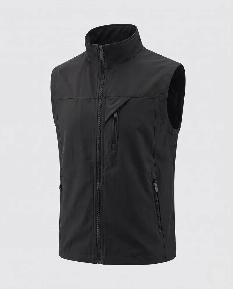 Herren ärmellose Utility-Weste mit Stehkragen, mehreren Reißverschlusstaschen & winddichtem Shell Nord Taschen
