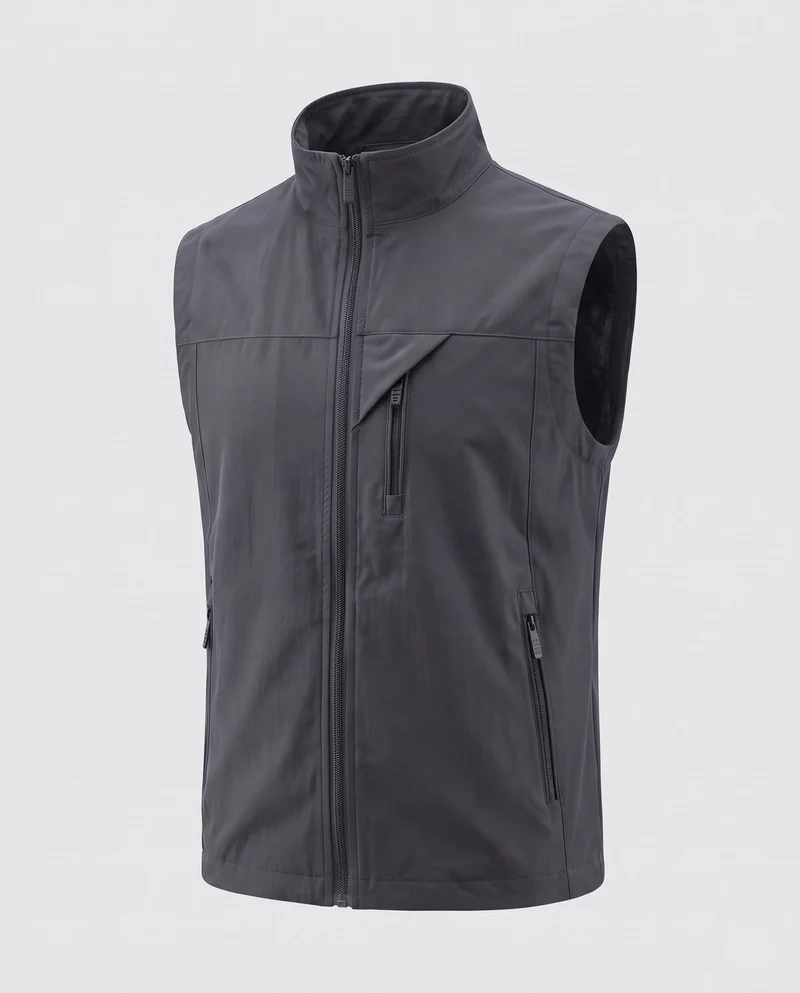 Herren ärmellose Utility-Weste mit Stehkragen, mehreren Reißverschlusstaschen & winddichtem Shell Nord Taschen