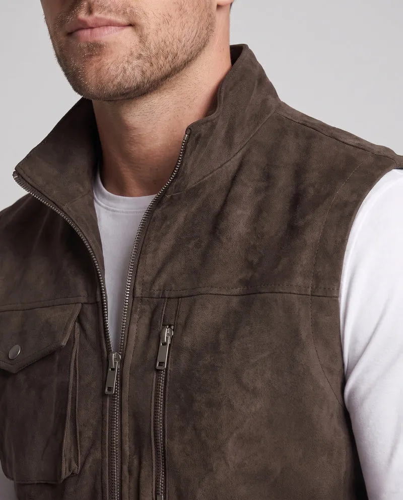 Herren ärmellose Wildleder-Look-Weste mit zwei-Wege-Reißverschluss & Reißverschlusstaschen Nord Taschen