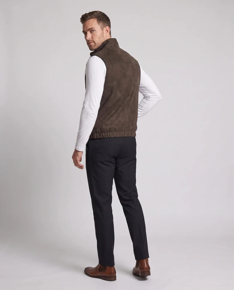 Herren ärmellose Wildleder-Look-Weste mit zwei-Wege-Reißverschluss & Reißverschlusstaschen Nord Taschen