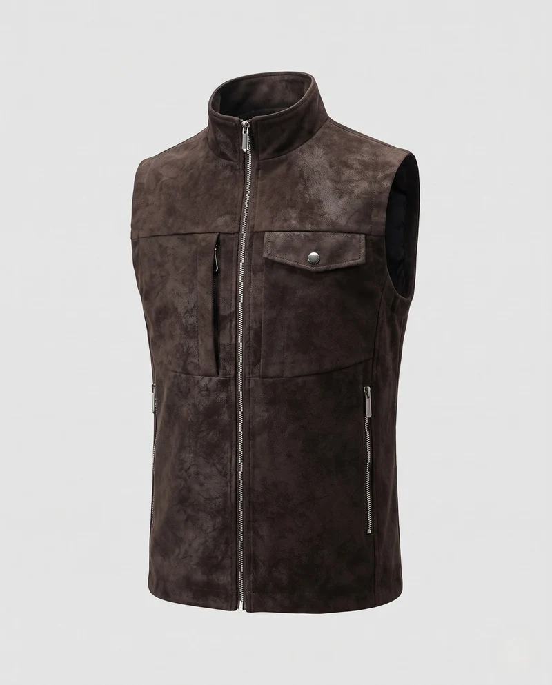 Herren ärmellose Wildleder-Look-Weste mit zwei-Wege-Reißverschluss & Reißverschlusstaschen Nord Taschen