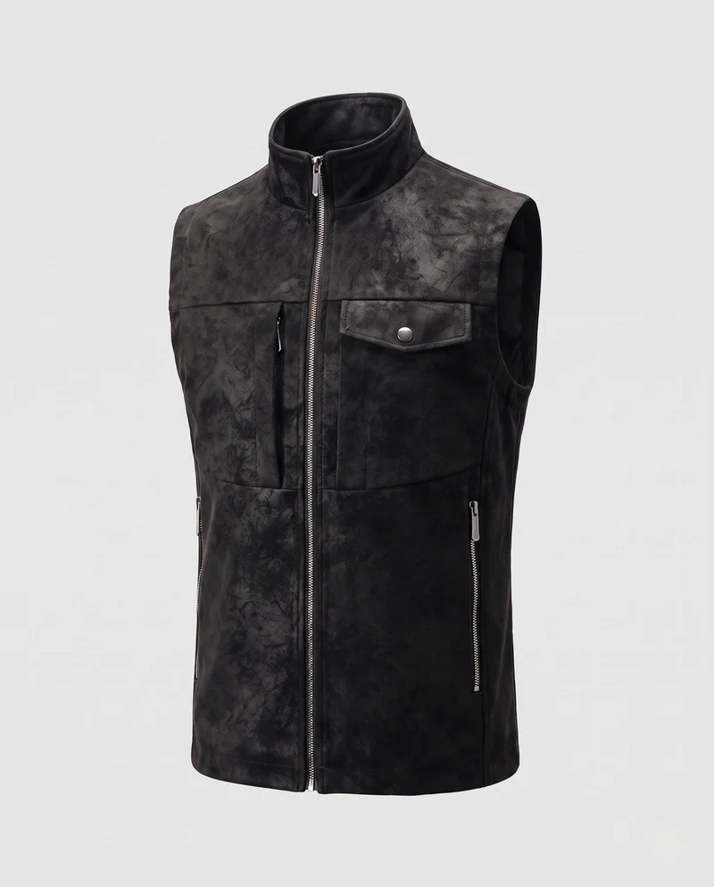 Herren ärmellose Wildleder-Look-Weste mit zwei-Wege-Reißverschluss & Reißverschlusstaschen Nord Taschen