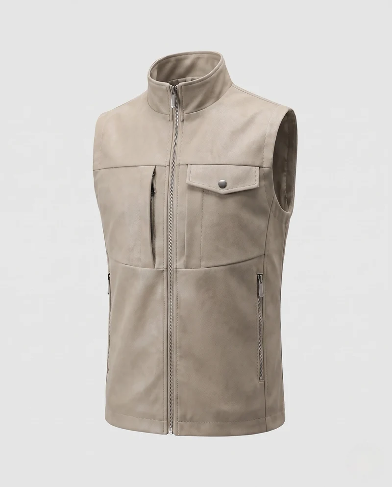 Herren ärmellose Wildleder-Look-Weste mit zwei-Wege-Reißverschluss & Reißverschlusstaschen Nord Taschen