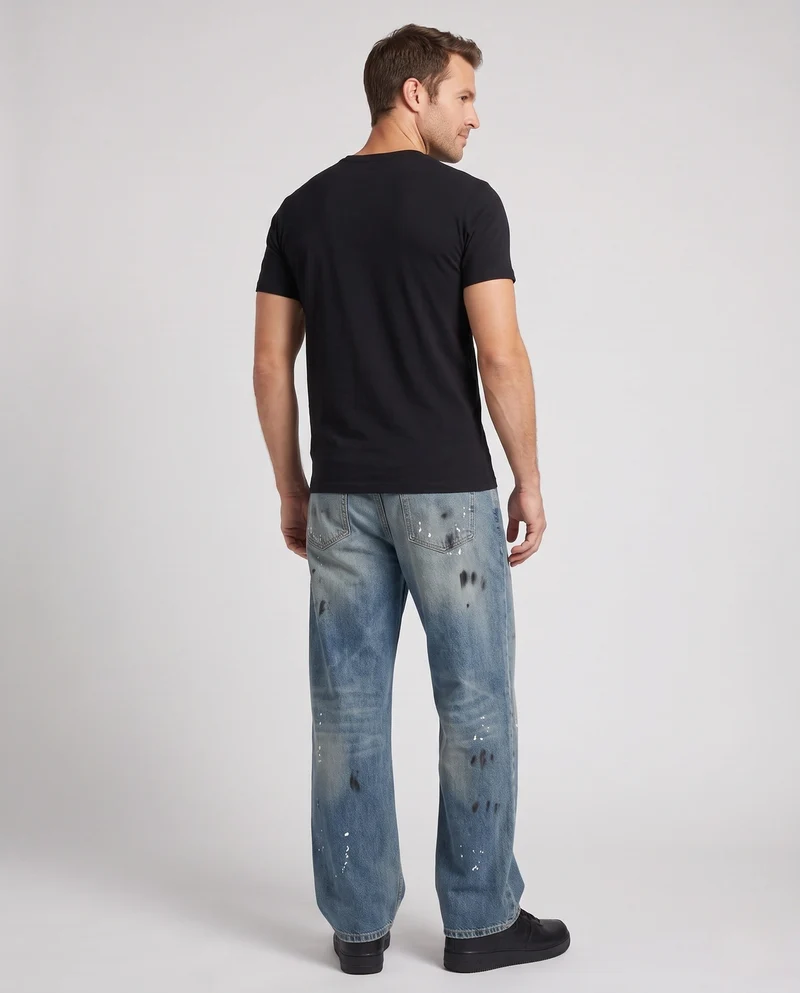 Baggy-Jeans für Männer im Vintage-Wascht mit weitem Bein, Used-Effekt und Farbtupfern Nord Taschen