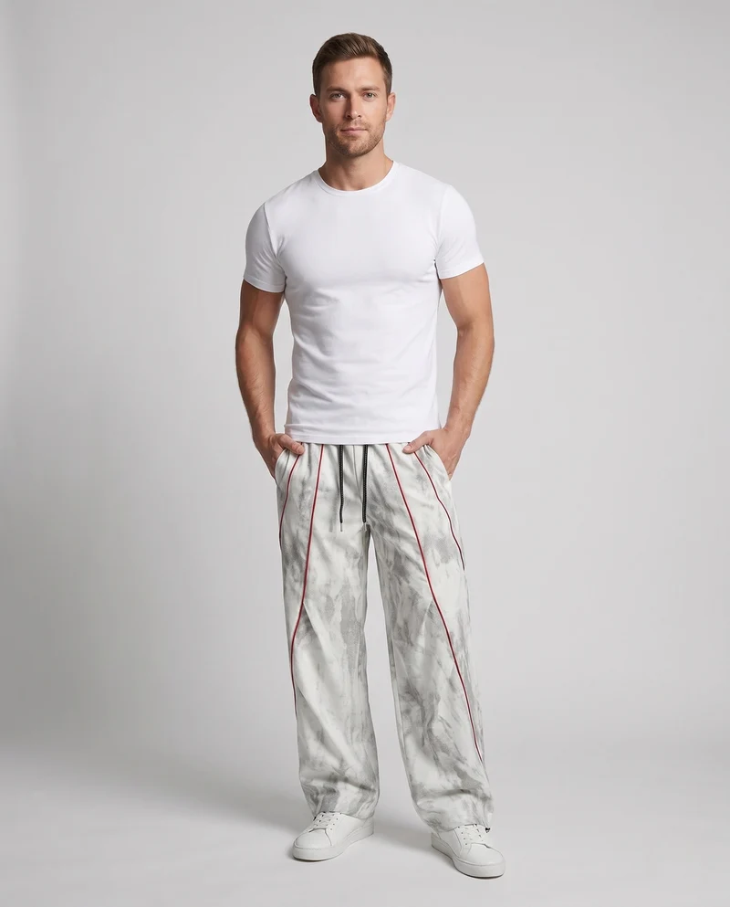 Unisex Weite Trackhose im Marmor-Look mit Tunnelzugbund & verstellbarem Saum