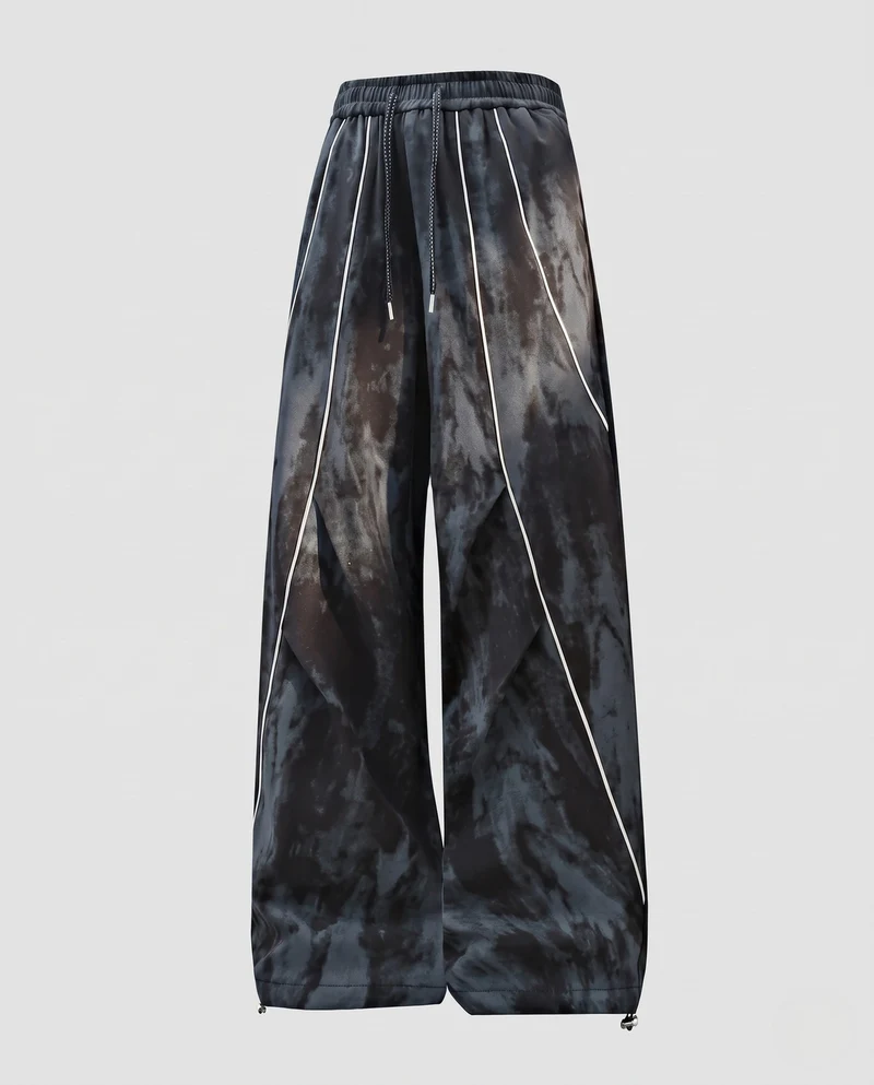 Unisex Weite Trackhose im Marmor-Look mit Tunnelzugbund & verstellbarem Saum