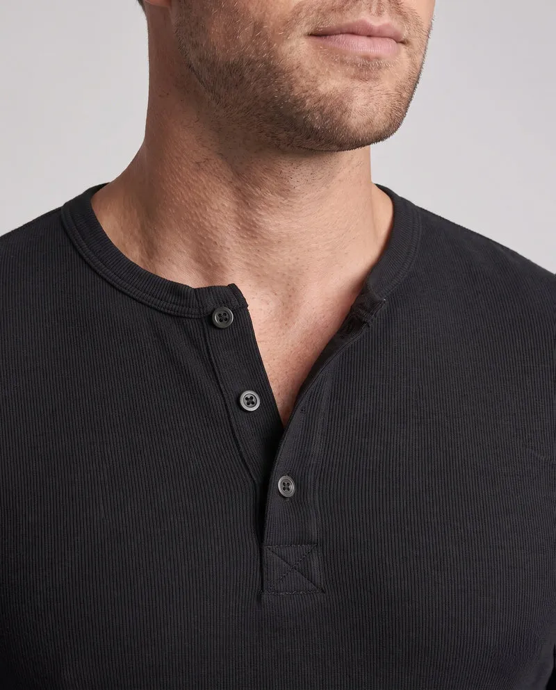 Herren Thermo Henley Langarmshirt aus gerippter Strickware mit Knopfleiste Nord Taschen