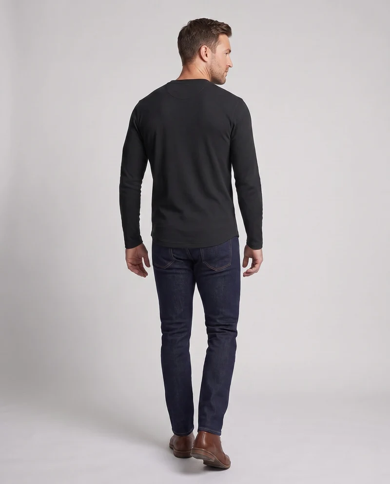Herren Thermo Henley Langarmshirt aus gerippter Strickware mit Knopfleiste Nord Taschen