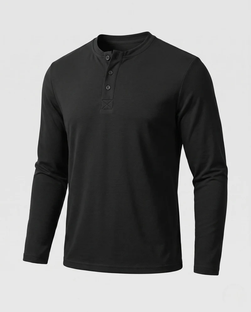 Herren Thermo Henley Langarmshirt aus gerippter Strickware mit Knopfleiste Nord Taschen
