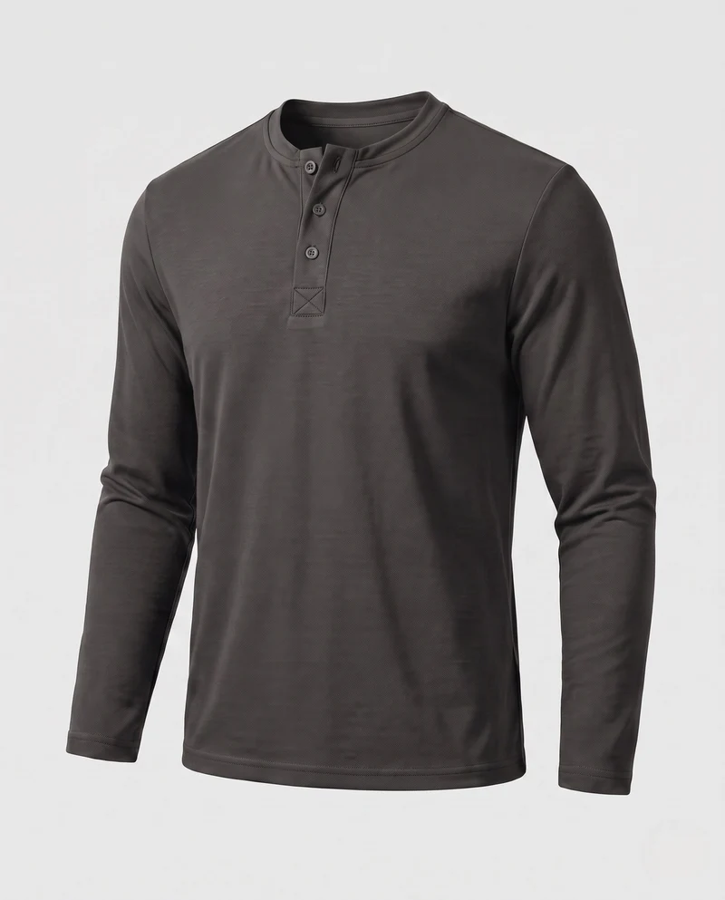 Herren Thermo Henley Langarmshirt aus gerippter Strickware mit Knopfleiste Nord Taschen