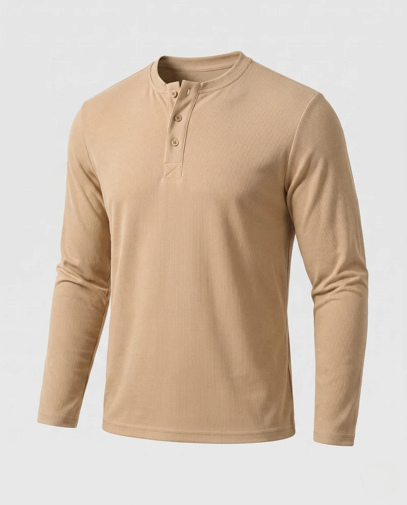 Herren Thermo Henley Langarmshirt aus gerippter Strickware mit Knopfleiste Nord Taschen