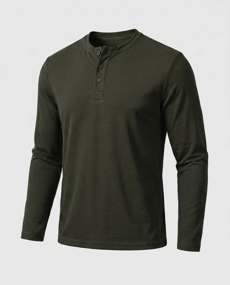 Herren Thermo Henley Langarmshirt aus gerippter Strickware mit Knopfleiste Nord Taschen