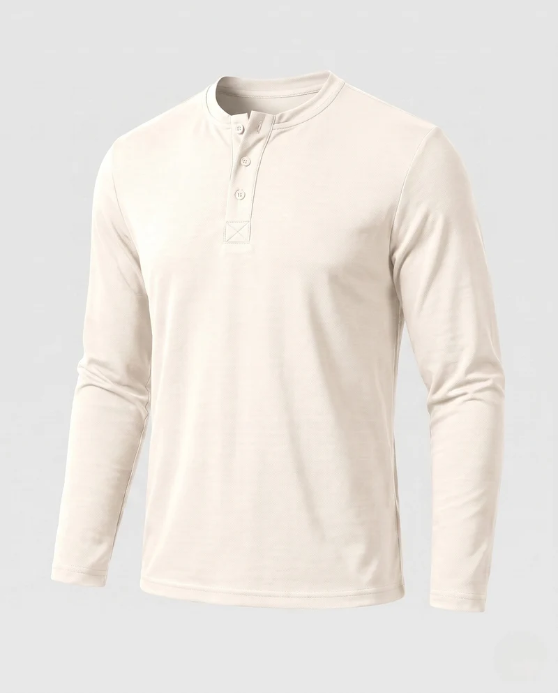 Herren Thermo Henley Langarmshirt aus gerippter Strickware mit Knopfleiste Nord Taschen