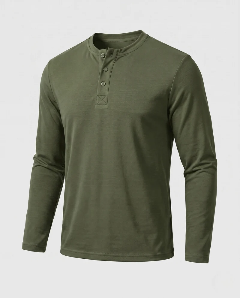 Herren Thermo Henley Langarmshirt aus gerippter Strickware mit Knopfleiste Nord Taschen