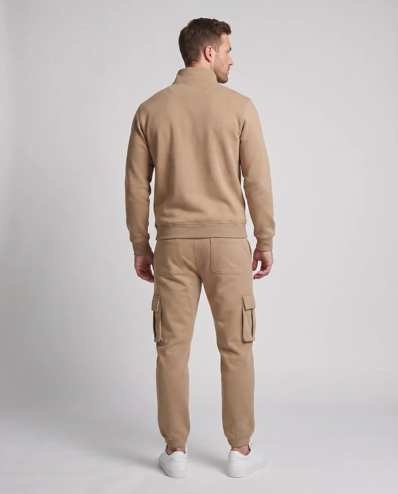 Männer Urban Cargo Lounge Set mit halbem Reißverschluss und Stehkragen, Utility Cargo Joggers und Kordelzug Nord Taschen
