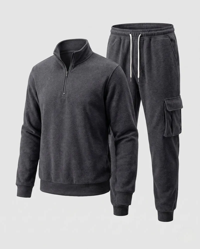 Männer Urban Cargo Lounge Set mit halbem Reißverschluss und Stehkragen, Utility Cargo Joggers und Kordelzug Nord Taschen