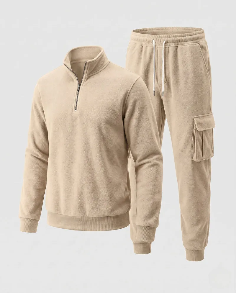 Männer Urban Cargo Lounge Set mit halbem Reißverschluss und Stehkragen, Utility Cargo Joggers und Kordelzug Nord Taschen