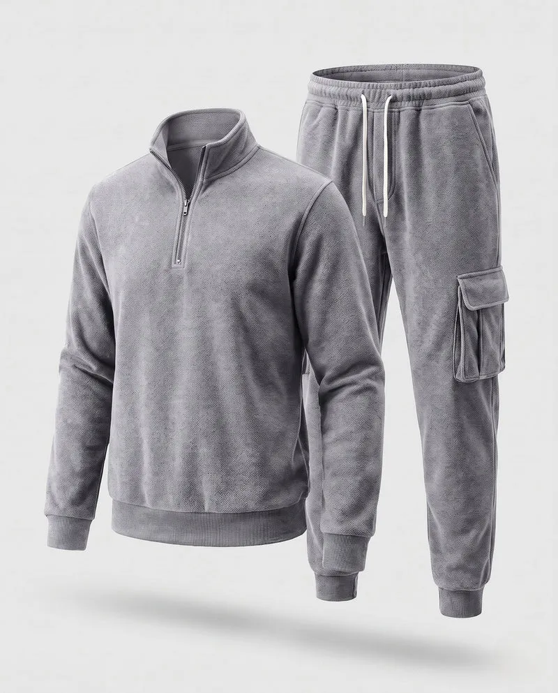 Männer Urban Cargo Lounge Set mit halbem Reißverschluss und Stehkragen, Utility Cargo Joggers und Kordelzug Nord Taschen