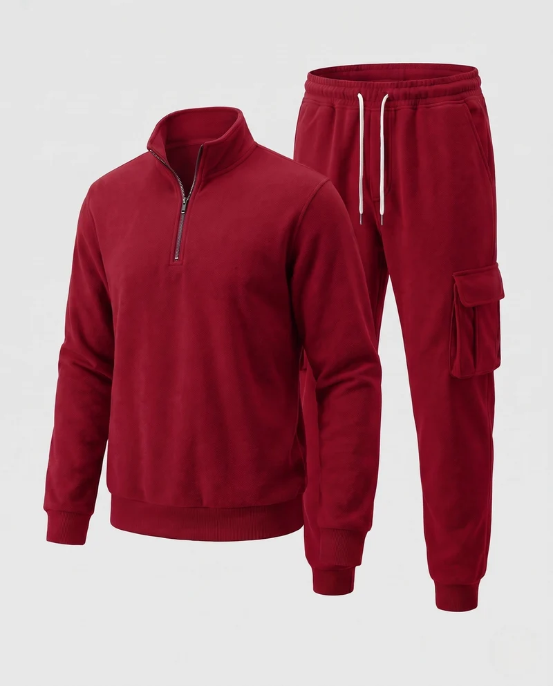 Männer Urban Cargo Lounge Set mit halbem Reißverschluss und Stehkragen, Utility Cargo Joggers und Kordelzug Nord Taschen