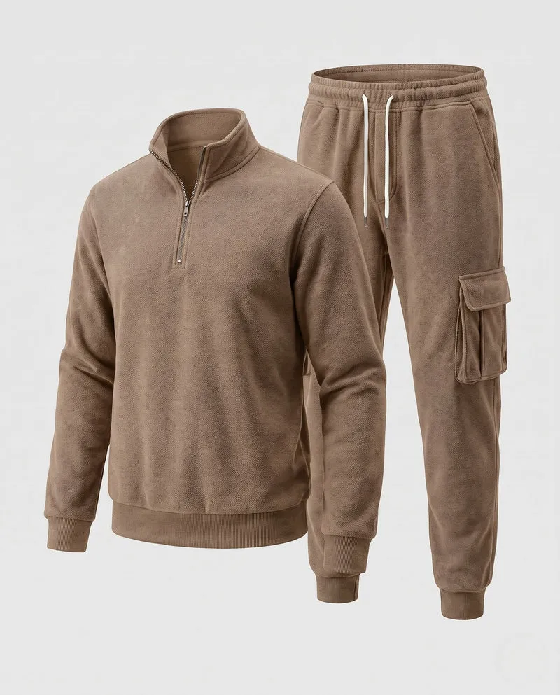 Männer Urban Cargo Lounge Set mit halbem Reißverschluss und Stehkragen, Utility Cargo Joggers und Kordelzug Nord Taschen