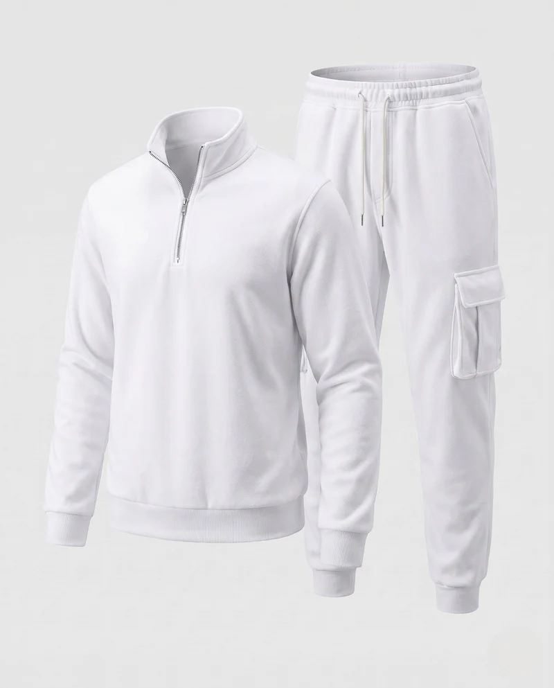 Männer Urban Cargo Lounge Set mit halbem Reißverschluss und Stehkragen, Utility Cargo Joggers und Kordelzug Nord Taschen