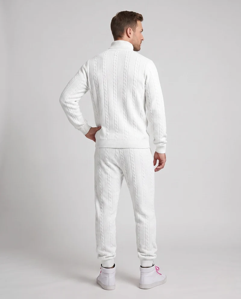 Herren Strukturiertes Kabelstrick Loungewear Set mit Halbhoche Turtleneck & Jogger Hose
