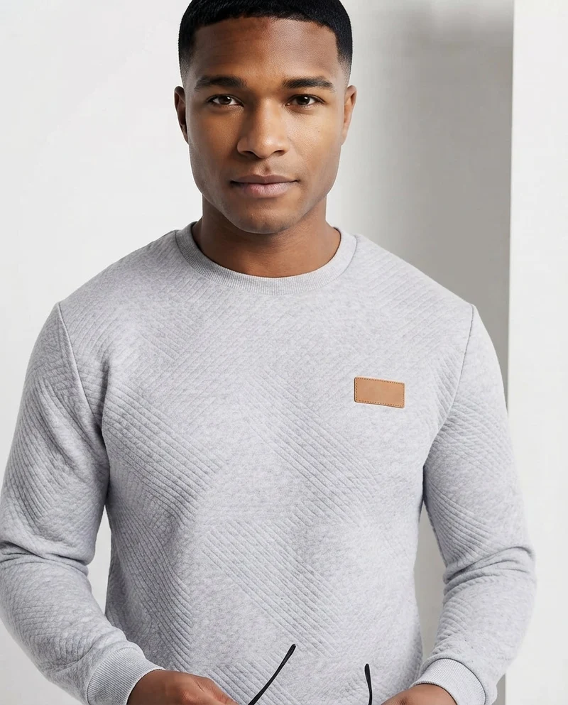 Herren Strukturierter Rundhals-Pullover aus leichtem strukturiertem Strick Nord Taschen