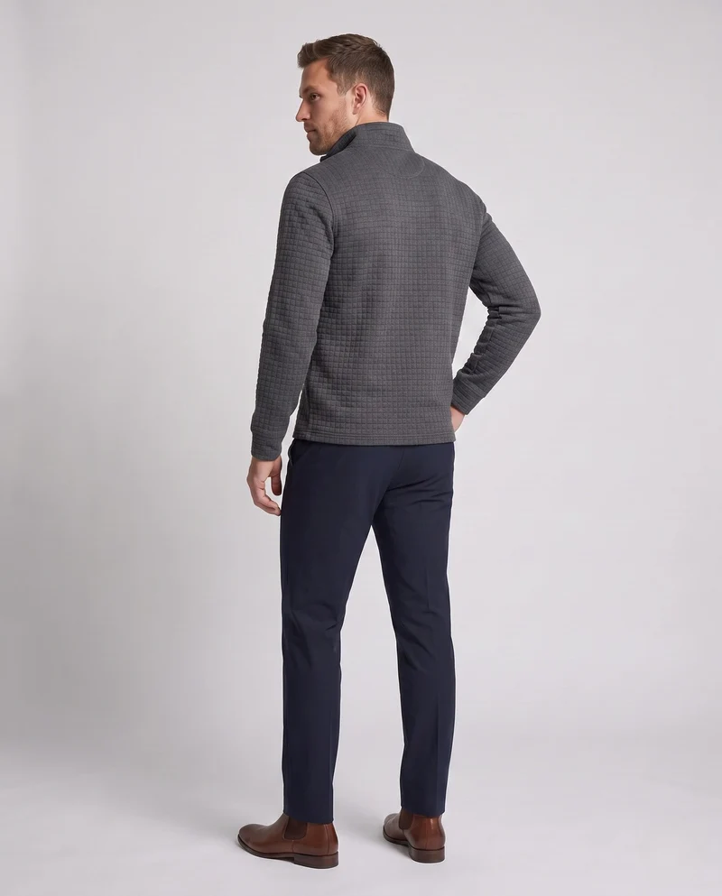 Herren Strukturierte Waffel Halbzip Fine Knit Pullover mit Stehkragen Nord Taschen