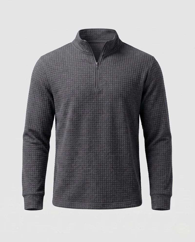 Herren Strukturierte Waffel Halbzip Fine Knit Pullover mit Stehkragen Nord Taschen
