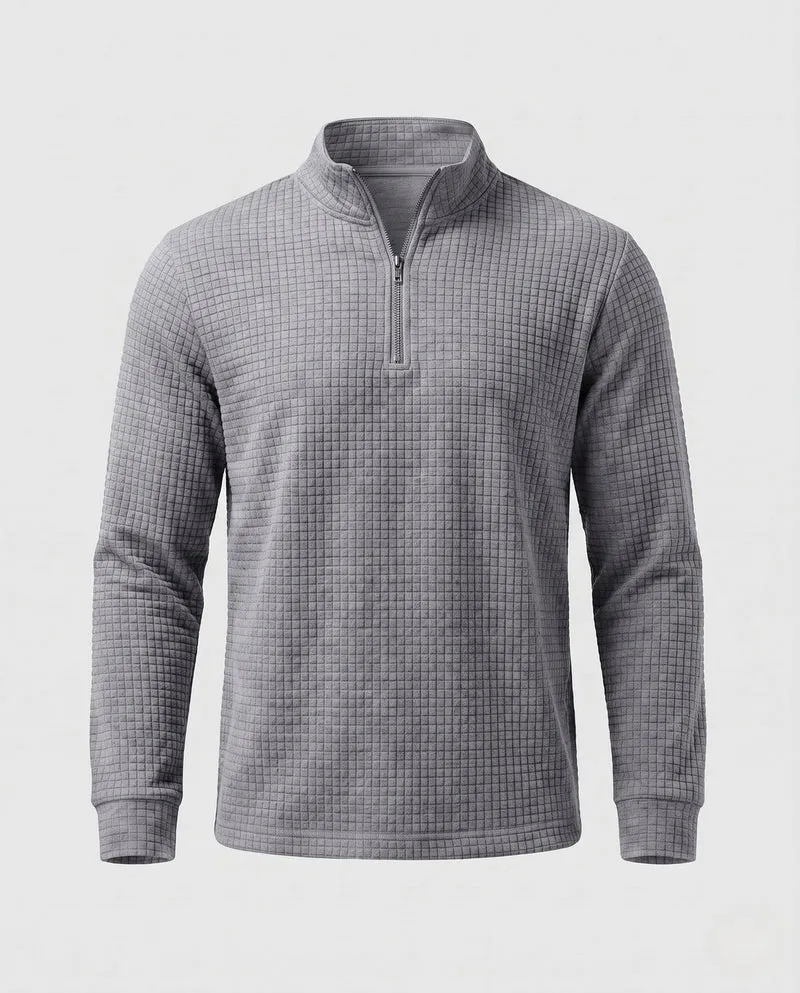 Herren Strukturierte Waffel Halbzip Fine Knit Pullover mit Stehkragen Nord Taschen
