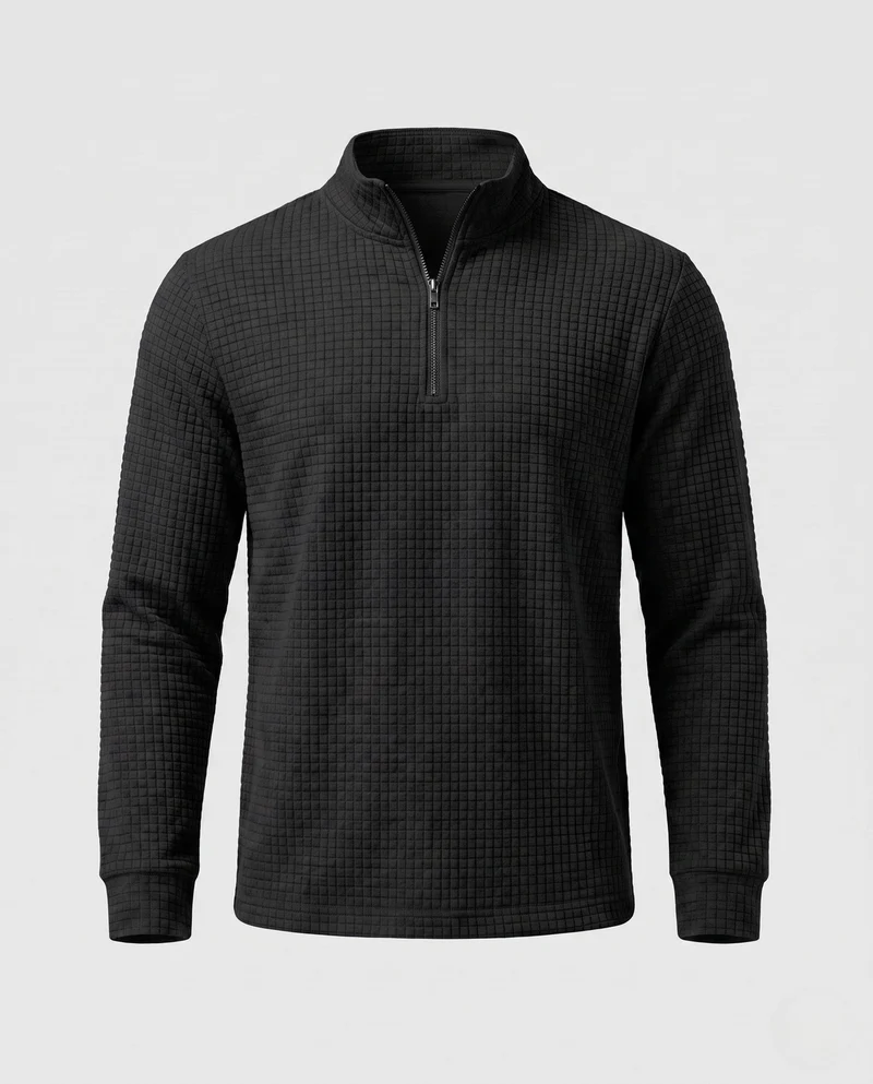 Herren Strukturierte Waffel Halbzip Fine Knit Pullover mit Stehkragen Nord Taschen