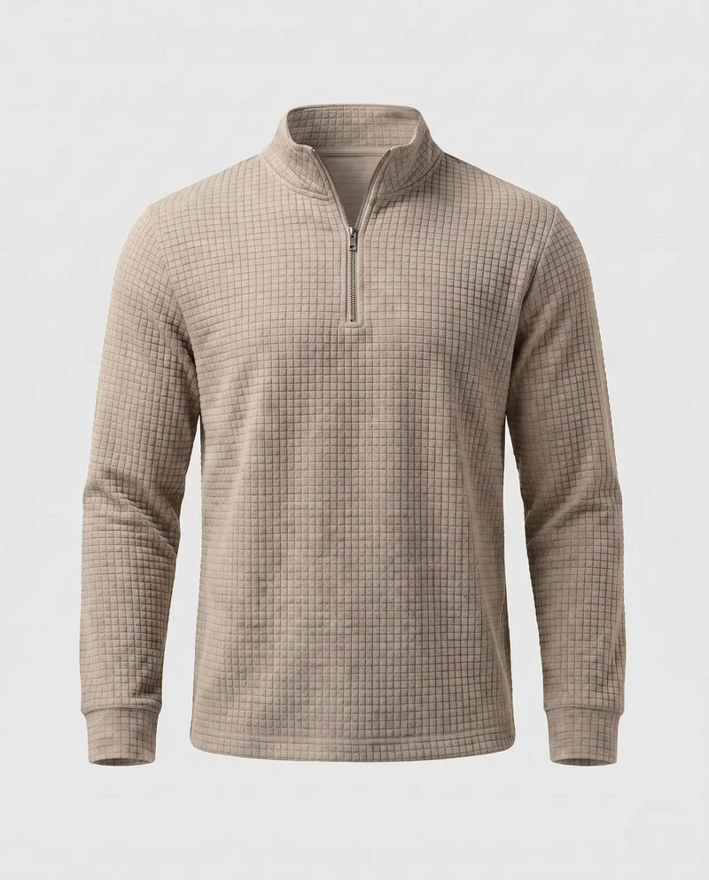 Herren Strukturierte Waffel Halbzip Fine Knit Pullover mit Stehkragen Nord Taschen