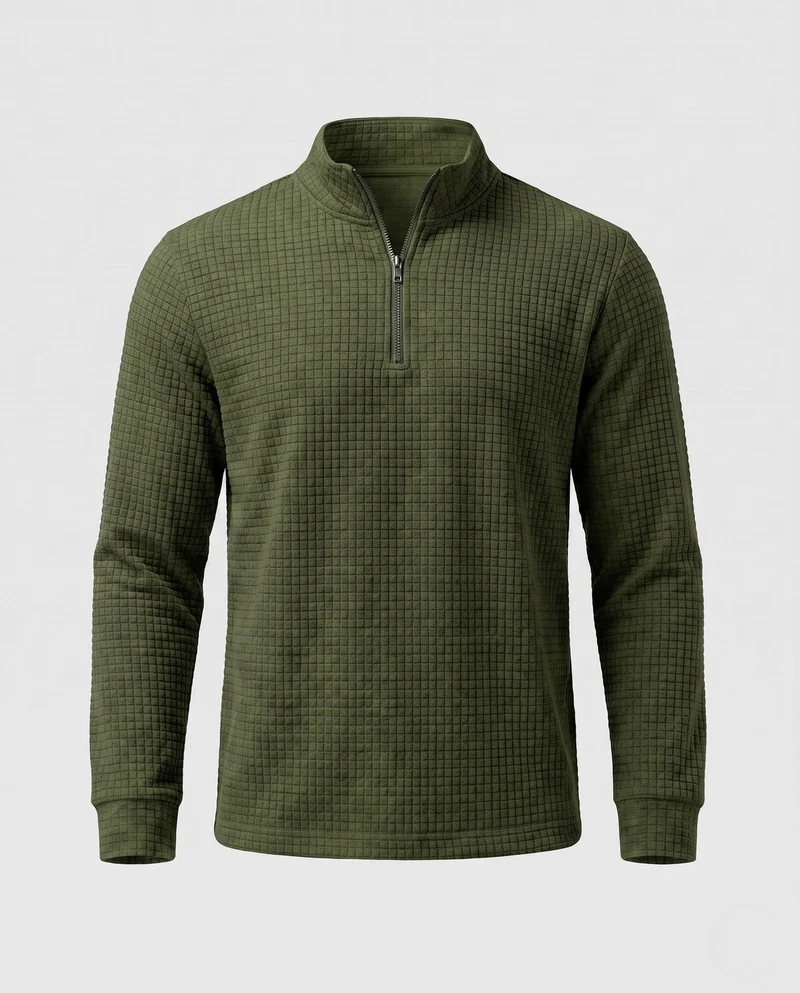 Herren Strukturierte Waffel Halbzip Fine Knit Pullover mit Stehkragen Nord Taschen
