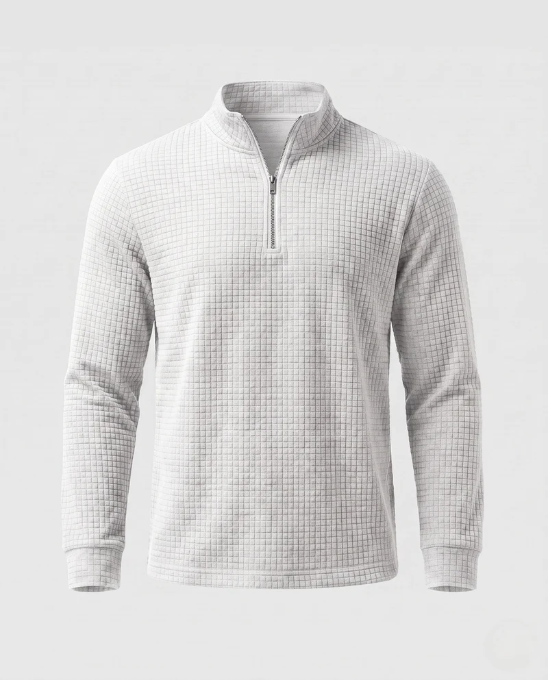 Herren Strukturierte Waffel Halbzip Fine Knit Pullover mit Stehkragen Nord Taschen