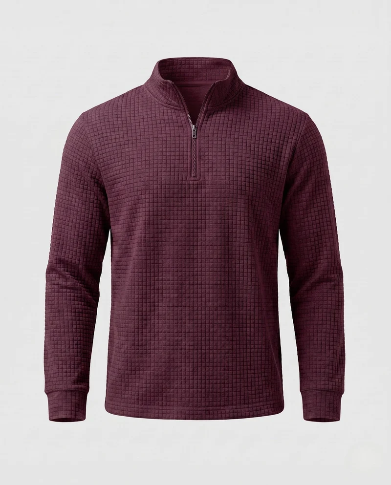 Herren Strukturierte Waffel Halbzip Fine Knit Pullover mit Stehkragen Nord Taschen