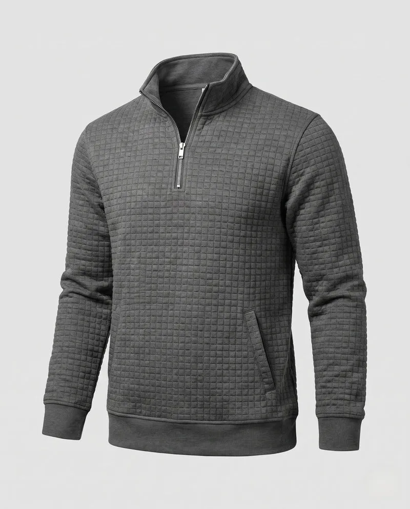 Herren Texturiertes Halbzip Sweatshirt mit Stehkragen, Waffelstruktur & Seitentaschen Nord Taschen